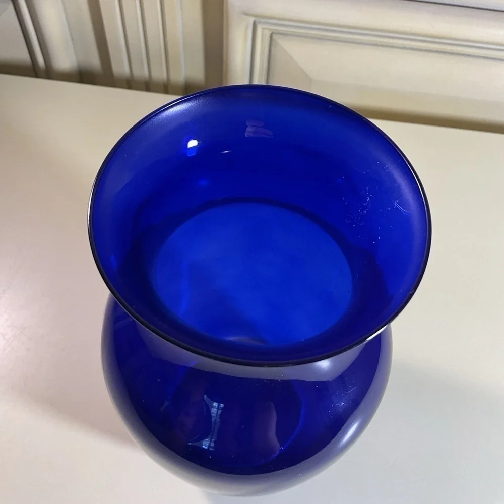 Vintage Cobalt Blue Glass Vase Bold Royal Blue Minimalist Home Decor